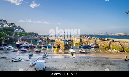 Regno Unito, Sud Ovest Inghilterra, Cornwall, Newquay, vista di Newquay Harbour a bassa marea Foto Stock