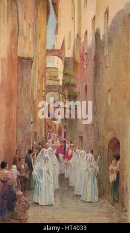 "Una processione in San Remo', c1910, (1912). Artista: Walter Frederick Roofe Tyndale. Foto Stock