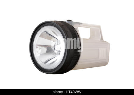 Torcia con un grande riflettore close up su uno sfondo bianco. Essa è isolata, il lavoratore di percorsi è presente Foto Stock
