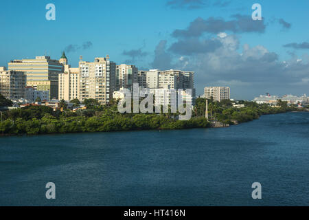 Lo skyline di MIRAMAR LAGUNA DEL CONDADO SAN JUAN PORTORICO Foto Stock