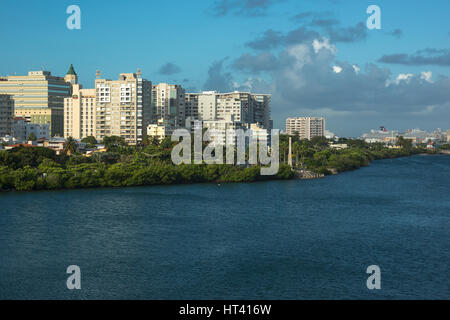 Lo skyline di MIRAMAR LAGUNA DEL CONDADO SAN JUAN PORTORICO Foto Stock