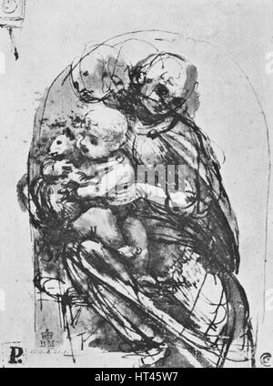 "Madonna con Bambino e un gatto', 1478-1481 (1945). Artista: Leonardo da Vinci. Foto Stock