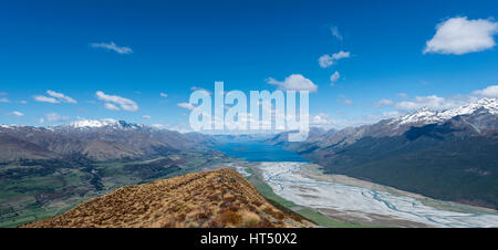 Vista del lago Wakatipu dal Monte Alfred, Glenorchy a Queenstown, Alpi del Sud,, Otago Southland, Nuova Zelanda Foto Stock