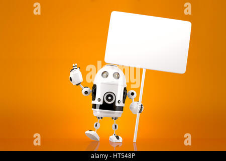 Felice allegro Robot con blank board. 3d illustrazione contiene il percorso di clipping. Foto Stock