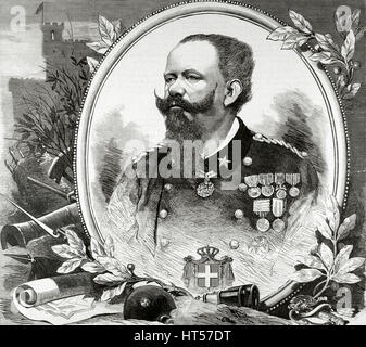 Vittorio Emanuele II (1820-1878). Re di Sardegna (1849-1861) e re d'Italia (1861-1878). Ritratto. Incisione di Rico. 'La Ilustracion española y americana". Foto Stock