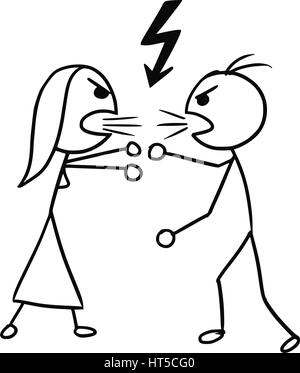 Vettore di Cartoon doodle stickman l uomo e la donna argumenting Illustrazione Vettoriale