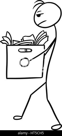 Vettore di Cartoon doodle stickman uomo che porta grande scatola con della carta da ufficio Illustrazione Vettoriale