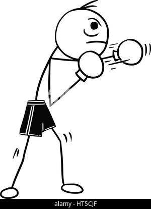 Vettore di Cartoon stickman boxer di guantoni da pugilato e cortocircuiti Illustrazione Vettoriale