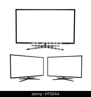 Vuoto moderni TV a schermo piatto, isolato su sfondo bianco Foto Stock