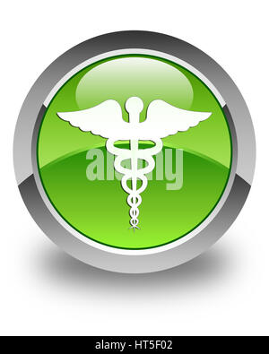 Icona mediche isolate su carta lucida verde pulsante rotondo illustrazione astratta Foto Stock