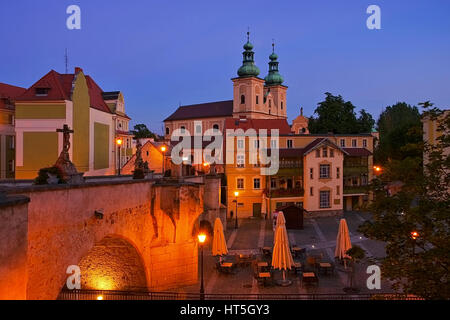 St. Johns Bridge, la maggior parte dei sw.Jana, Klodzko (Glatz) di notte, Slesia, Polonia Foto Stock