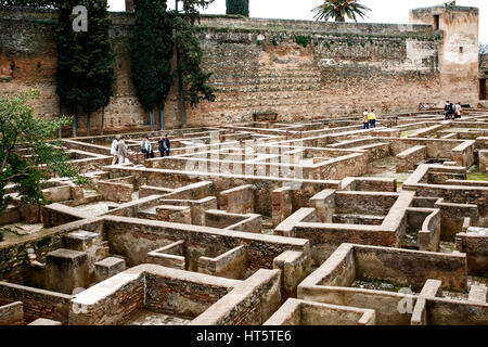 Muri di casa, Barrio Castrense, Alcazaba fortezza, l'Alhambra di Granada, Spagna Foto Stock