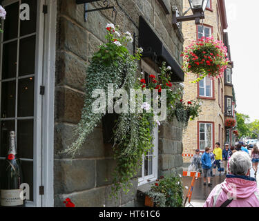Cesti di fiori nella Vecchia Quebec City Foto Stock