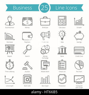 25 Affari e finanza le icone della linea Foto Stock