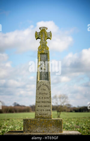 Monumento di Sant'Edmondo per re Edmund martirizzato in questo sito di Hoxne, Suffolk, Regno Unito. Foto Stock