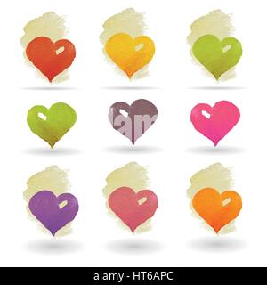 Acquerelli di cuori. Illustrazione Vettoriale Illustrazione Vettoriale