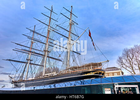 Il Cutty Sark è un cittadino britannico di Clipper Ship. Costruito sul fiume Clyde nel 1869 per il Jock Willis linea di spedizione Foto Stock