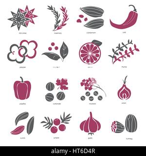 Web icon set - spezie, condimenti e erbe - vettore Illustrazione Vettoriale