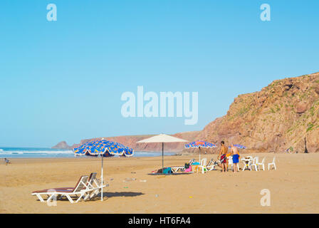 Plage Imim Tourga, Le Grande Plage, Mirleft, sud del Marocco Foto Stock