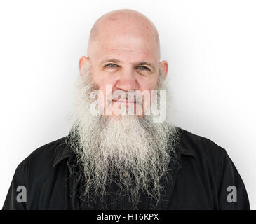 Gli uomini adulti barba lunga testa calva riflessivo Foto Stock