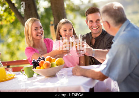 Ritratto di famiglia deliziosa avente picnic in natura Foto Stock