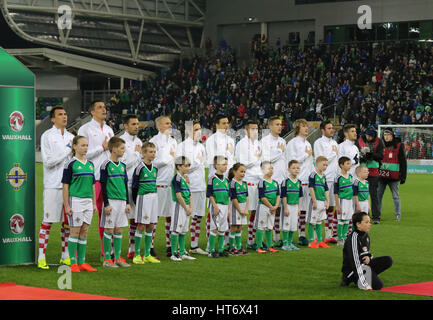 Stadio Nazionale al Windsor Park di Belfast. Il 15 novembre 2016. Amichevole internazionale - Irlanda del Nord 0 Croazia 3. Il team croato prima di kick-off. Foto Stock