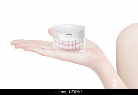 Triangolo Rosa cosmetic jar sul lato isolato Foto Stock