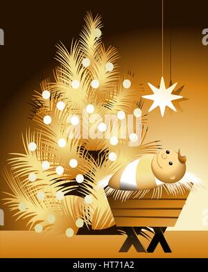 Scena di natale con Gesù bambino Illustrazione Vettoriale
