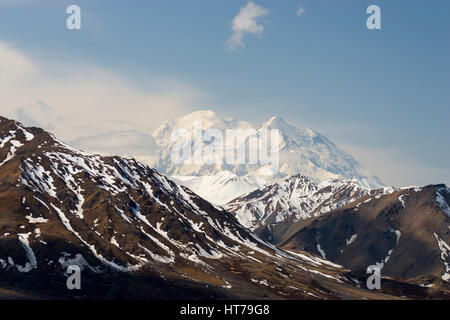 Denali come visto dalla montagna ad ovest del resto policromo stop, Parco Nazionale di Denali, Alaska, STATI UNITI D'AMERICA Foto Stock