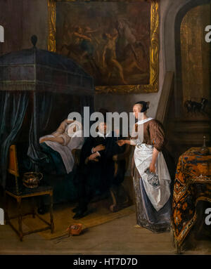 Il Dottore visita, da Jan Steen, circa 1660-2, Royal Art Gallery, il museo Mauritshuis, l'Aia, Paesi Bassi, Europa Foto Stock
