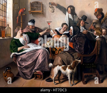 Come il vecchio di cantare, in modo condotto il Giovane, da Jan Steen, circa 1665, Royal Art Gallery, il museo Mauritshuis, l'Aia, Paesi Bassi, Europa Foto Stock