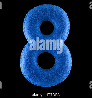 Il numero 8. Fatto a mano numero otto dal feltro blu. Serie di numeri dal feltro colorato isolati su sfondo nero Foto Stock
