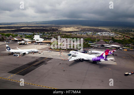 Vista aerea dell'Aeroporto di Kona, Big Island, Hawaii, Stati Uniti d'America. Foto Stock