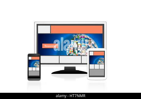 Risponde il web design layout su diversi dispositivi. Impostare su sfondo bianco Foto Stock