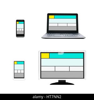 Risponde il web design layout su diversi dispositivi. Impostare su sfondo bianco Foto Stock