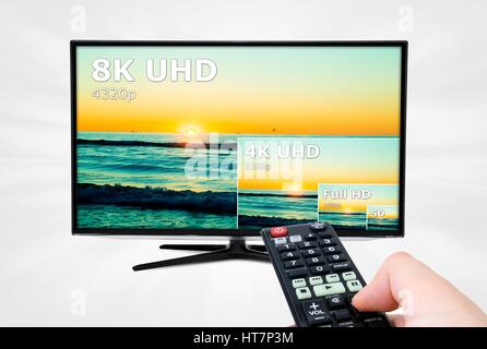 TV ultra HD. 8K 4320p televisione tecnologia di risoluzione Foto Stock