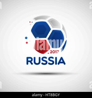 Campionato di calcio banner. Bandiera della Russia. Illustrazione Vettoriale astratto del pallone da calcio con il russo bandiera nazionale di colori per il tuo design Illustrazione Vettoriale