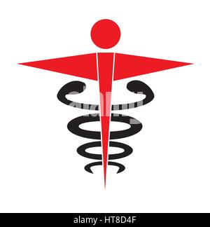 Caduceo medico icona simbolo vettore isolato sullo sfondo bianco. Icone di medici. Illustrazione Vettoriale