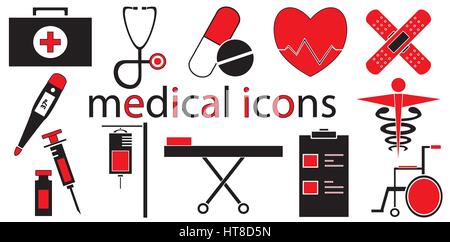 Set di icone mediche vettore isolato in uno sfondo bianco. Illustrazione Vettoriale