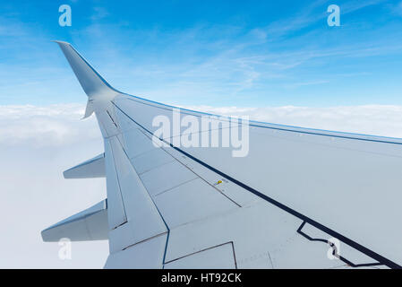 Vista di ala da in volo aereo su Alpi Foto Stock