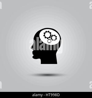 Testa umana silhouette con set di ingranaggi come un cervello - idea e il concetto di innovazione Illustrazione Vettoriale