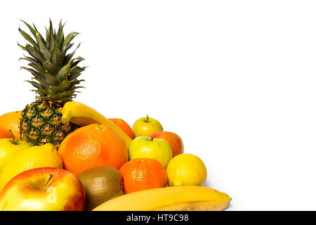 Assortimento di frutta esotica isolato su bianco Foto Stock