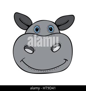 Hippo carino divertente testa cartoon Illustrazione Vettoriale