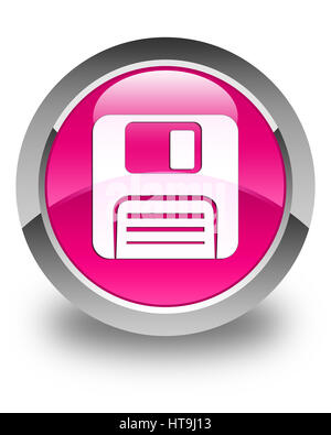 Floppy disk icona isolati su carta lucida rosa pulsante rotondo illustrazione astratta Foto Stock
