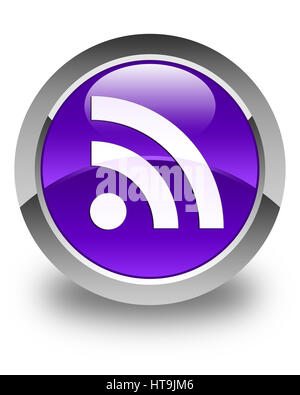 Icona RSS isolati su carta lucida viola pulsante rotondo illustrazione astratta Foto Stock