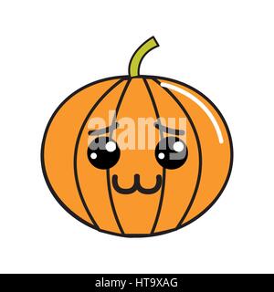 Kawaii timido zucca icona vegetale Illustrazione Vettoriale