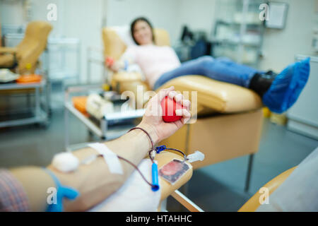 Donatore di Sangue mano di presa-flessori Foto Stock