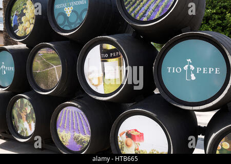 Tio Pepe sherry barili, Jerez de la Frontera, la provincia di Cadiz Cadice, Andalusia, Spagna, Europa Foto Stock