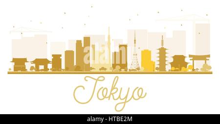 Il Tokyo City skyline golden silhouette. illustrazione vettoriale. semplice piatto concetto per il turismo presentazione, banner, cartellone o sito web. Illustrazione Vettoriale
