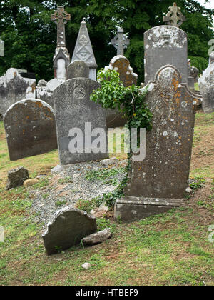 Gli oggetti contrassegnati per la rimozione definitiva in un vecchio cimitero vicino Castletownroche nella contea di Cork in Irlanda. Foto Stock